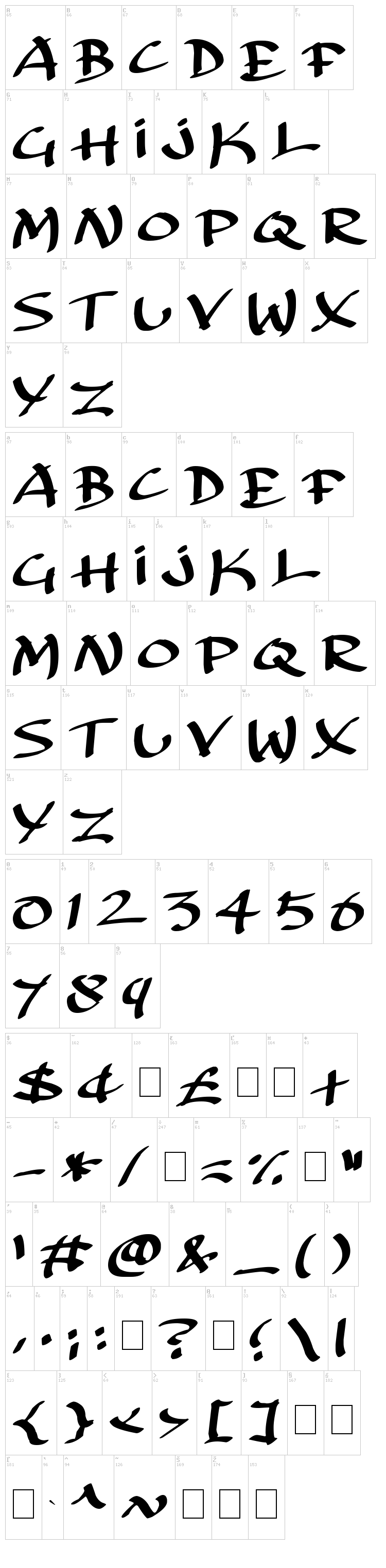 Archaic Asian Inks font map